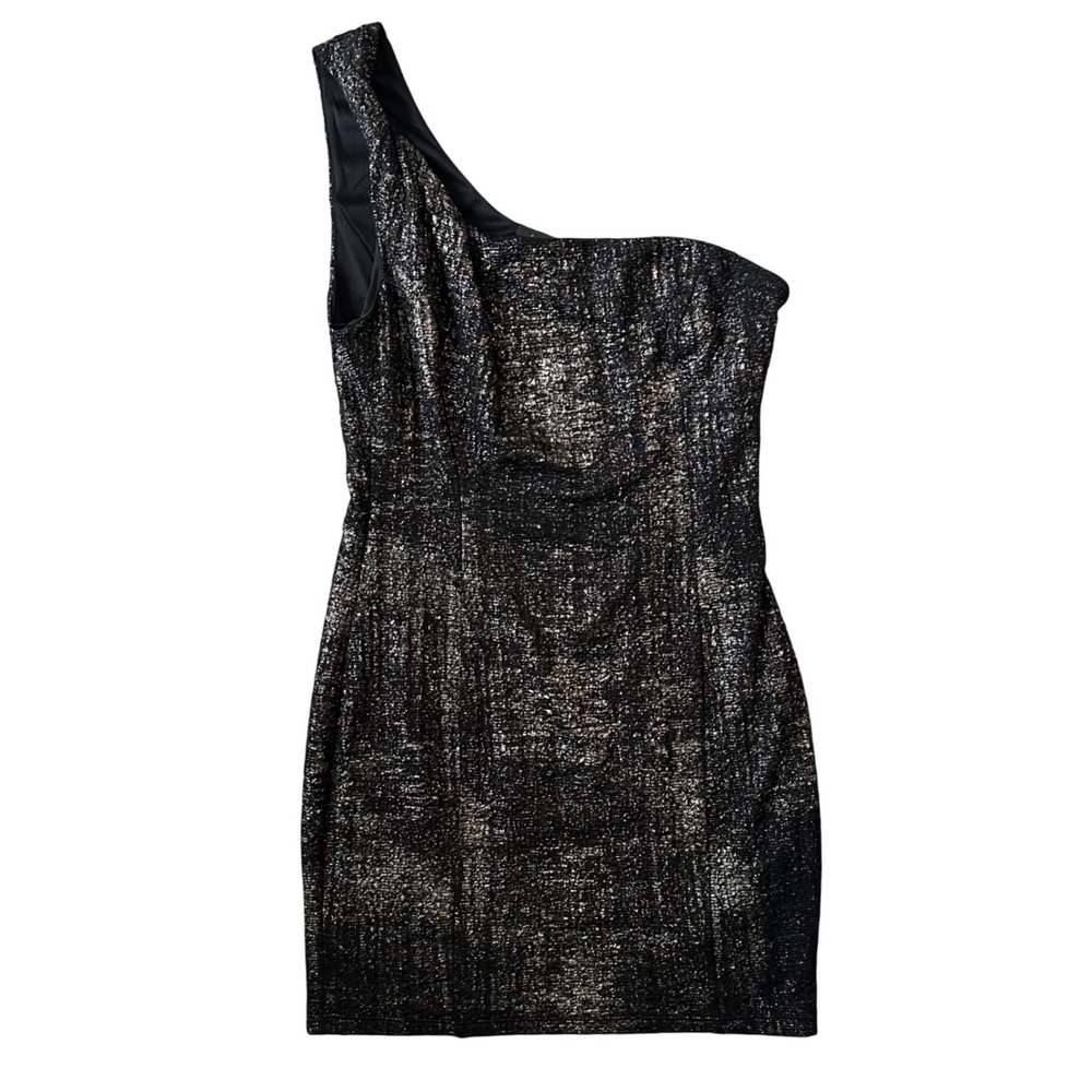 ASTR the Label Anthropologie Dress One Shoulder Metallic Black‎ Party Mini Dress